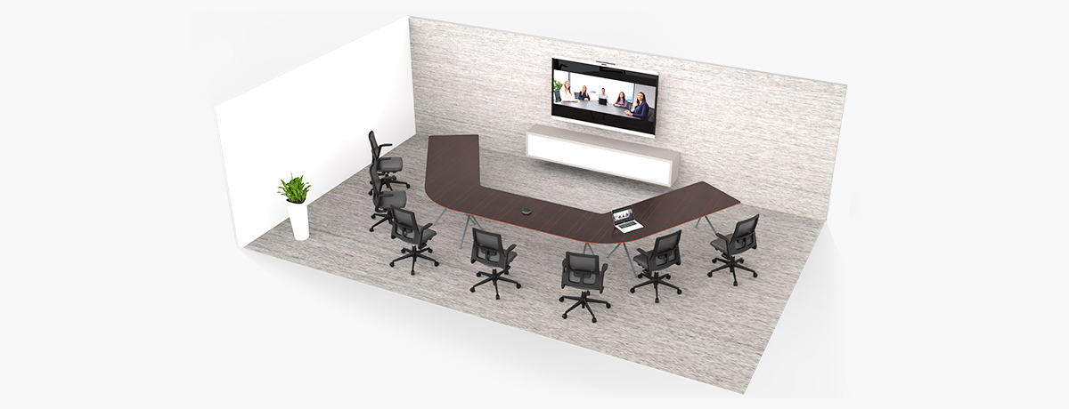 Large conference room using VIISAN ViiHub Series for hybrid meetings and AI view switching