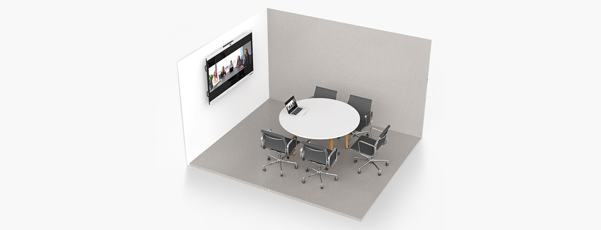 Small huddle room using VIISAN ViiHub multi-camera AI interactive display
