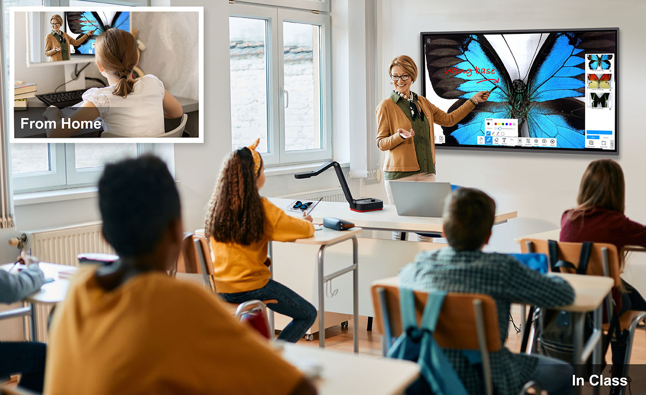 Teacher using a document camera for live classroom presentation