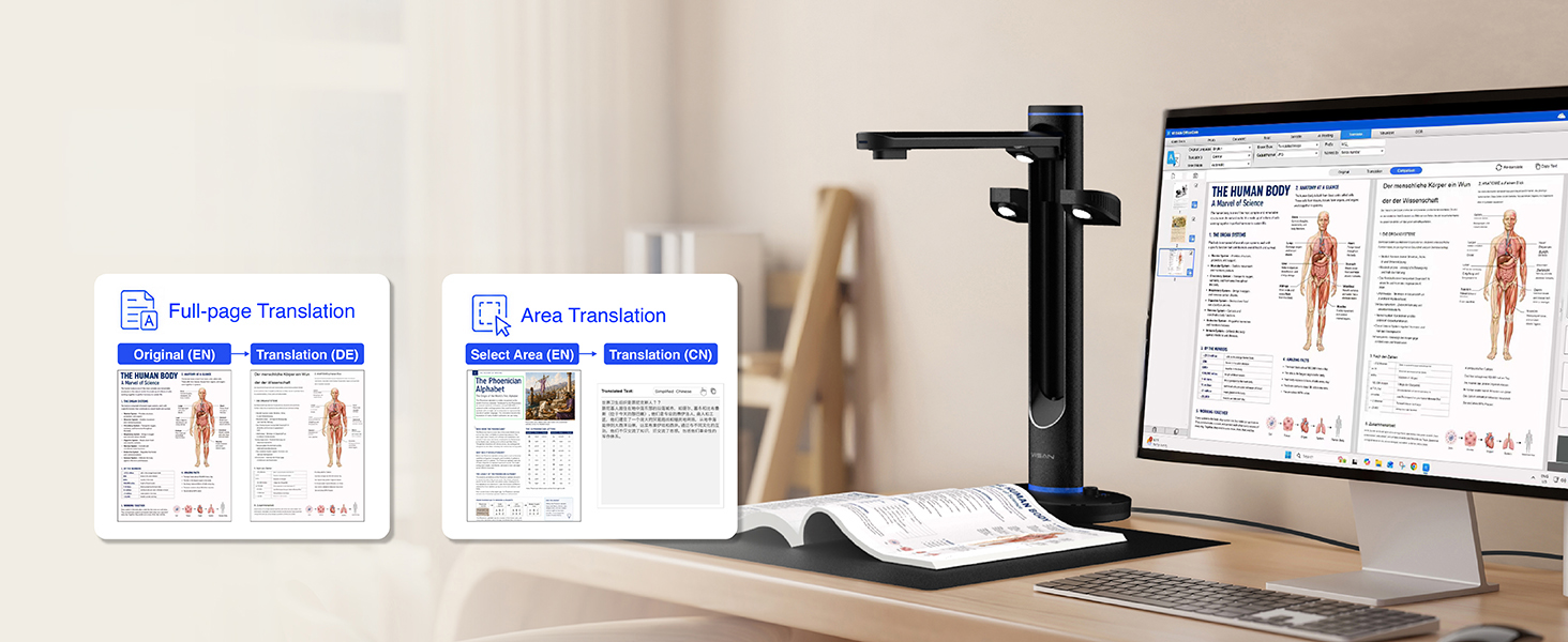 AI translation for scanned images in VIISAN OfficeCam software with selected area translation