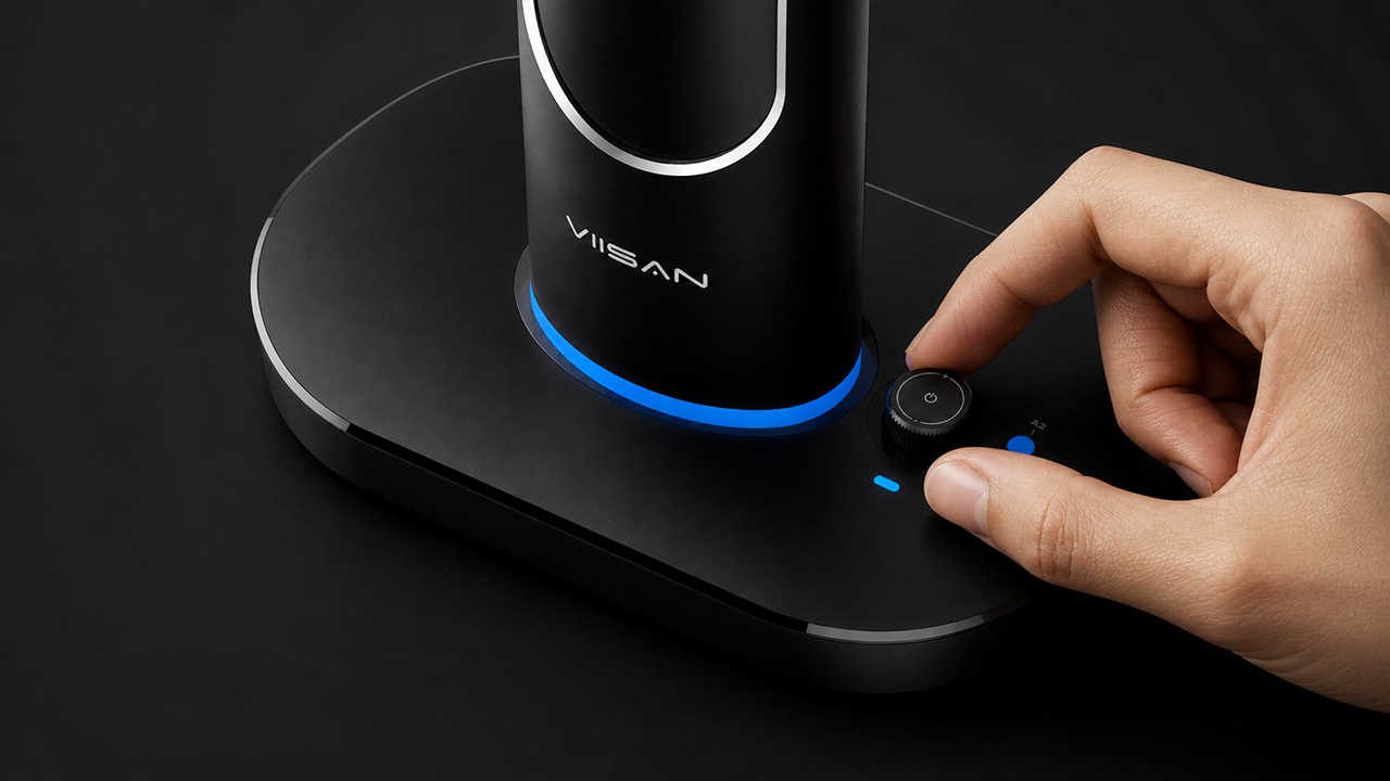 Adjustable LED brightness control knob on the VIISAN S48 Duo scanner base