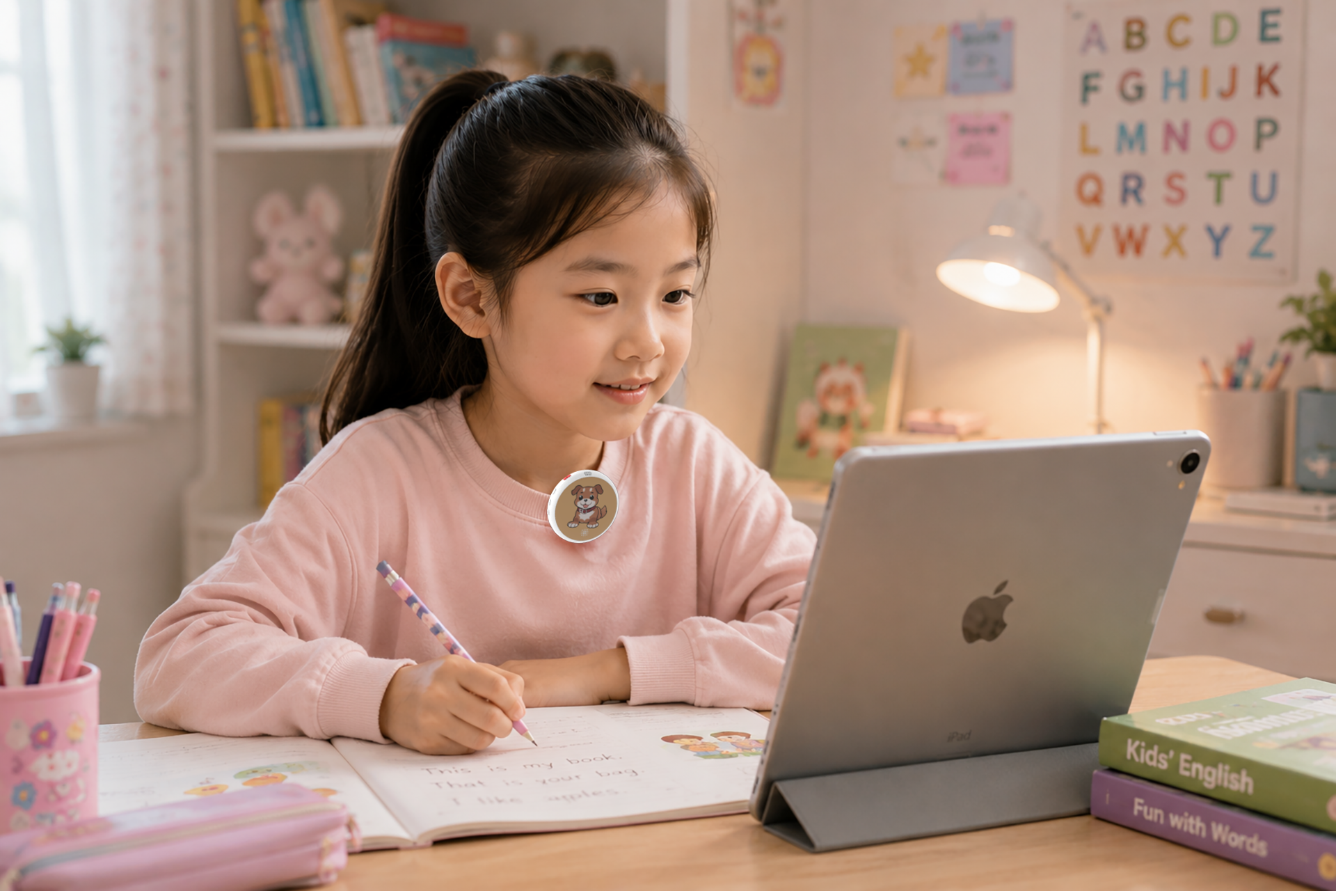 Child using VIISAN AR01 for AI speaking practice