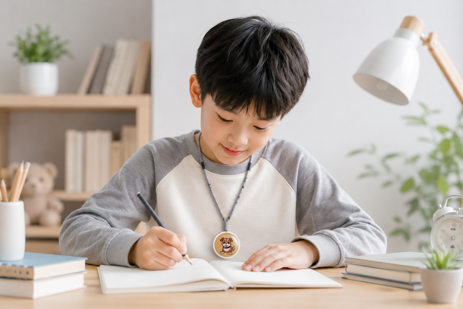 Child wearing VIISAN AR-01 for AI speaking practice