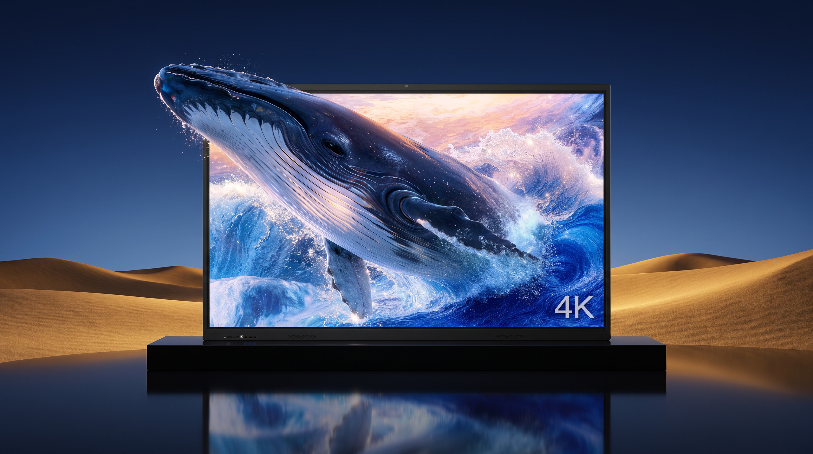VIISAN FL-K6 4K interactive display showing a vivid whale image